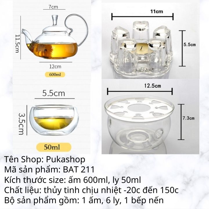 Ấm Thủy Tinh Quai Vổng BAT 21 đế tim